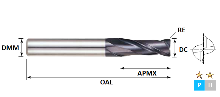 10.0mm 2 Flute (1.0mm Radius) Long Series Pulsar Carbide Slot Drill (Flatted Shank)